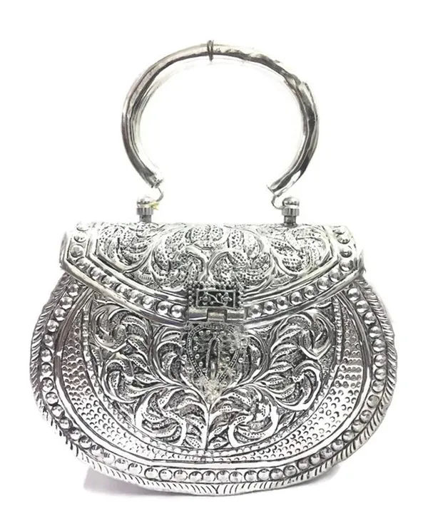 Silver Brass Metal Ethnic Handbag for Women 001